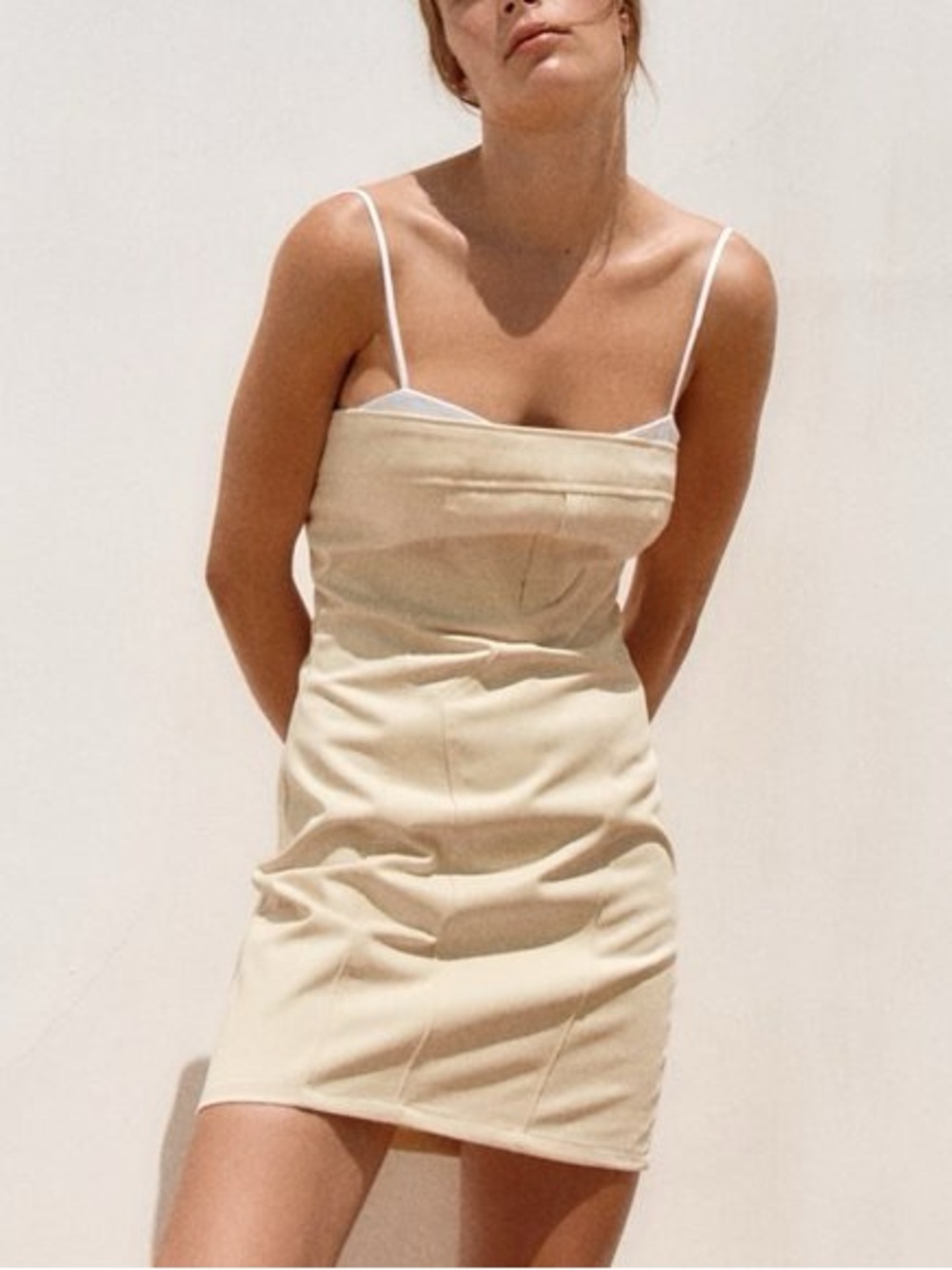 NWT Zara Pale Beige Mini Slip Dress with Thin Straps